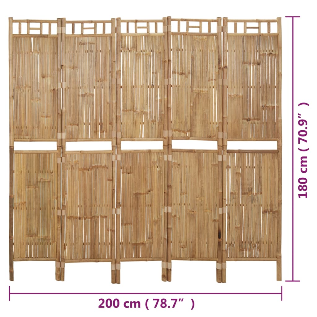 Biombo/divisória com 5 painéis 200x180 cm bambu