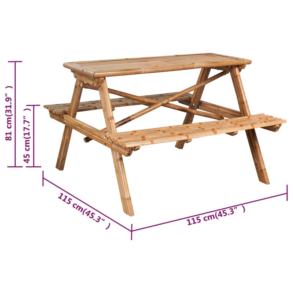 Mesa de piquenique 115x115x81 cm bambu