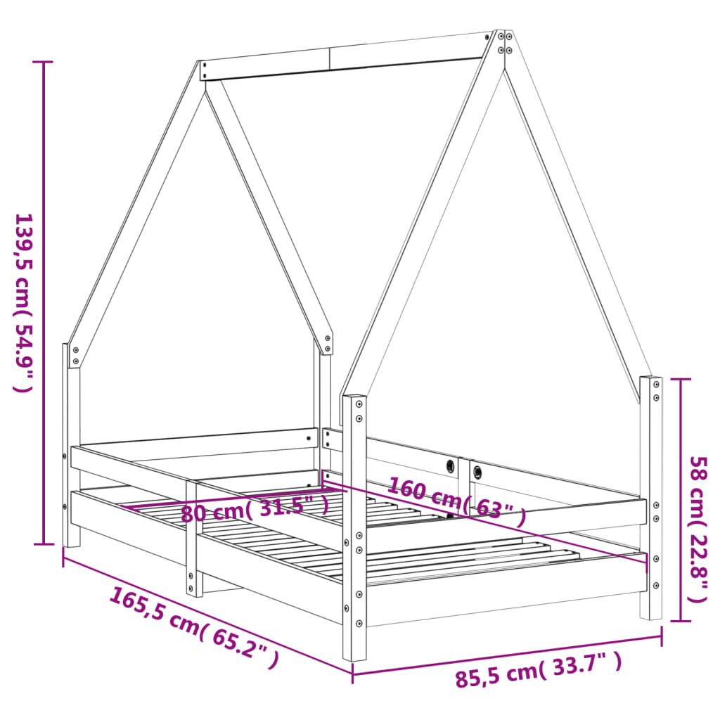 Estrutura de cama infantil 80x160 cm pinho maciço branco