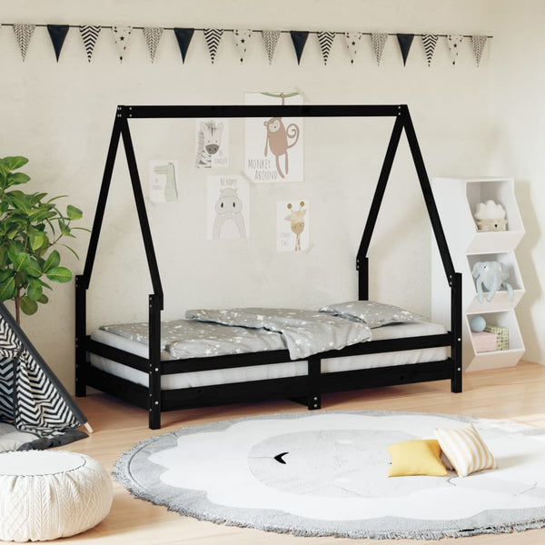 Estructura de cama infantil de pino macizo negro 80x160 cm