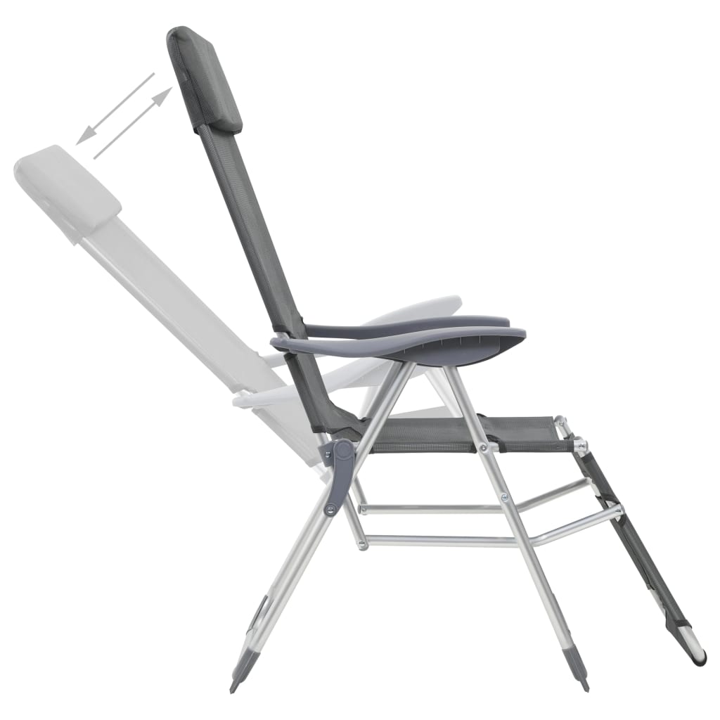 Cadeiras campismo dobráveis c/ apoio pés 2 pcs textilene cinza